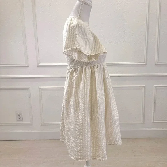 URBAN OUTFITTERS Cream Gingham Puff Sleeve Square Neck Mini‎ Dress S P - Picture 5 of 9